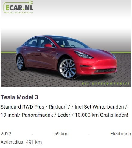 advertentie Tesla model 3 leasedeal