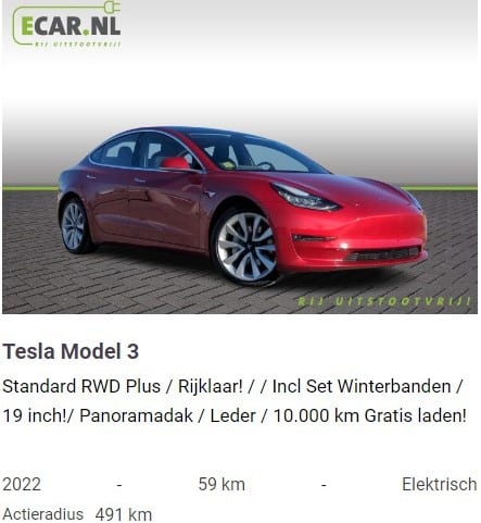 advertentie Tesla model 3 leasedeal
