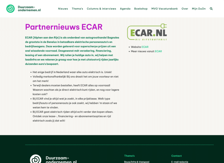 ECAR nu ook lid van duurzaam-ondernemen.nl